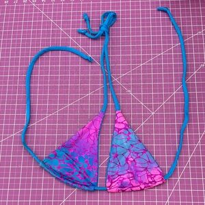 NEW Demon Bikini Handmade Pink Blue Triangle String Bikini Top Small Swim Beach